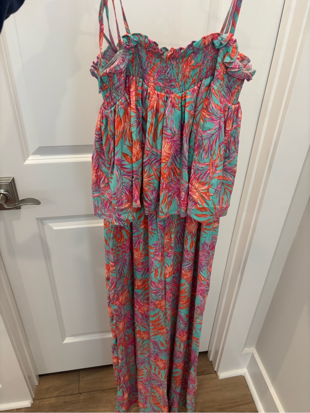 Gianni Bini Teal, Coral & Pink Smocked Romper